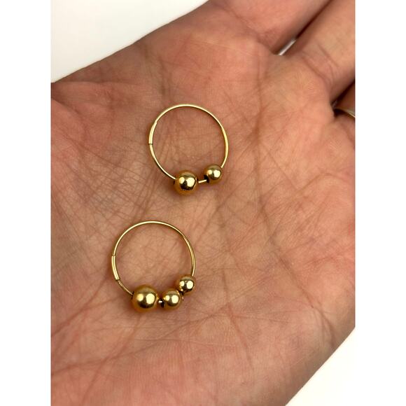 Solid Gold Small Beaded Hoop Earrings 14 KP Lightweight Minimalist 1g mismatch